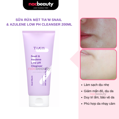 Alternative view of Sữa Rửa Mặt Tia'm Ốc Sên Làm Dịu & Phục Hồi Da 200ml Snail & Azulene Low pH Cleanser