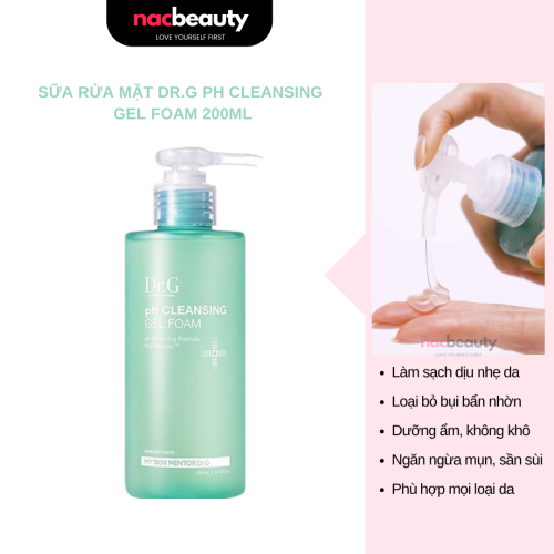 Sữa Rửa Mặt DrG Dạng Gel Tạo Bọt Dịu Nhẹ, Làm Sạch Sâu, Cấp Ẩm, Cho Da Nhạy Cảm pH Cleansing Gel Foam 200ml