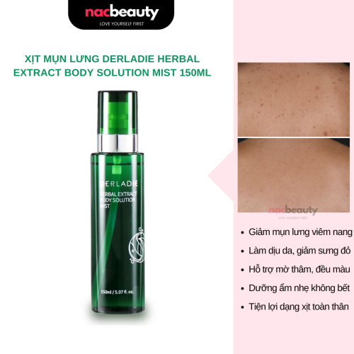 Xịt Mụn Lưng, Mờ Thâm, Giảm Viêm Nang Lông Derladie Herbal Extract Body Solution Mist 150ml