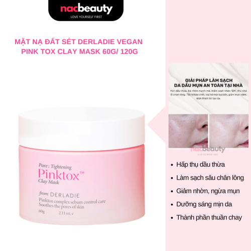 Mặt Nạ Đất Sét Hút Dầu Kiểm Soát Nhờn - Derladie Vegan Pink Clay Mask Deep Pore Tightening 60g/120g