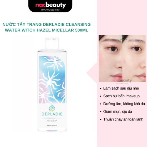 Nước Tẩy Trang Derladie Cleansing Water Witch Hazel Làm Sạch, Ngừa Mụn Trên Da 500ml