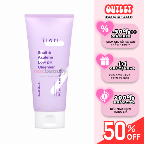 Sữa Rửa Mặt Tia'm Ốc Sên Làm Dịu & Phục Hồi Da 200ml Snail & Azulene Low pH Cleanser