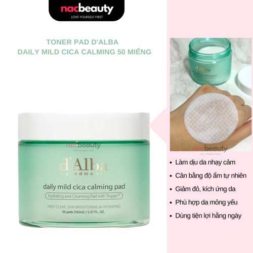Toner Pad d'Alba Làm Dịu Da Daily Mild Cica Calming 50 Miếng dalba