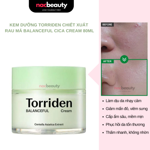 Kem Dưỡng Torriden Cấp Ẩm, Làm Dịu Da Chiết Xuất Rau Má Balanceful Cica Cream 80ml