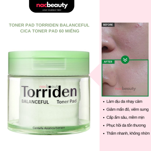 Toner Pad Torriden Làm Mát Dịu Cho Da Mụn, Nhạy Cảm 60 Miếng Balanceful Cica Toner Pads