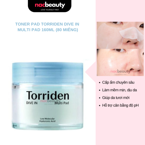 Toner Pad Torriden Cấp ẩm, Làm Mềm Mịn Da Dive In Multi Pad 160ml (80 miếng)