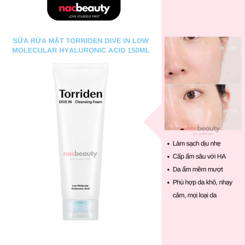 Sữa Rửa Mặt Torriden Dive In Dưỡng ẩm, Tạo Bọt Low Molecular Hyaluronic Acid Cleansing Foam 150ml