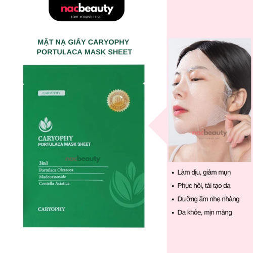Mặt Nạ Giấy Caryophy Làm Dịu, Hỗ Trợ Phục Hồi Dành Cho Da Dầu Mụn Portulaca Mask Sheet