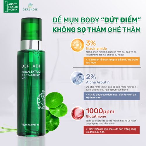 Xịt Mụn Lưng, Mờ Thâm, Giảm Viêm Nang Lông Derladie Herbal Extract Body Solution Mist 150ml - Ảnh 7