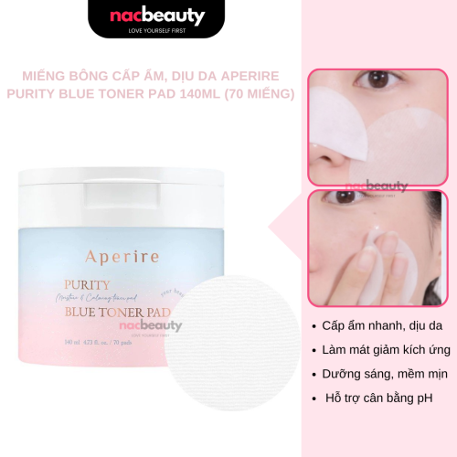 Miếng Bông Cấp Ẩm, Dịu Da Aperire Purity Blue Toner Pad 140ml (70 Miếng)