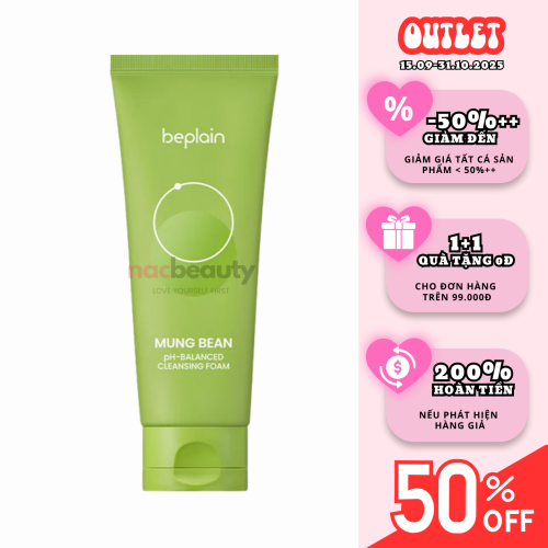 Sữa Rửa Mặt Beplain Đậu Xanh Cân Bằng Độ PH Mung Bean PH-Balanced Cleansing Foam 160ml