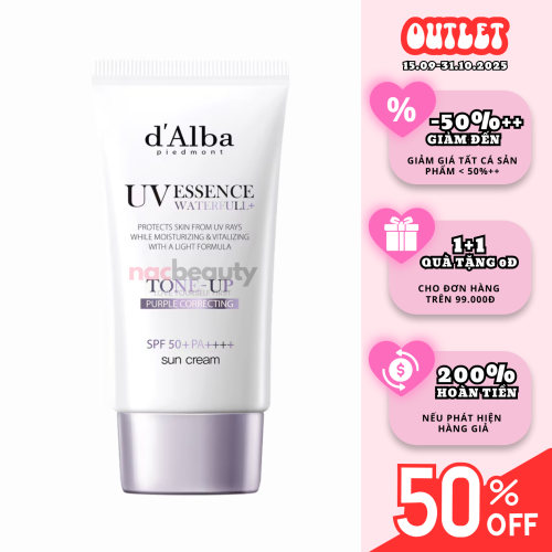 Kem Chống Nắng d'Alba Nâng Tông Tím Hiệu Chỉnh Sắc Da 50ml Waterfull Tone-Up Purple Correcting Sun Cream SPF50+ PA++++ dalba