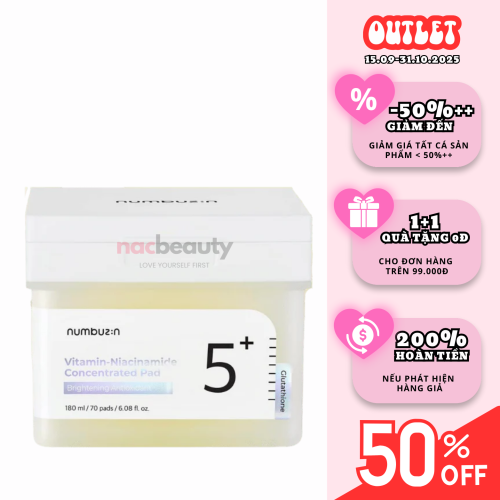 Toner Pad Numbuzin Sáng Da No.5 Vitamin Niacinamide Concentrated 180ml – 70 Miếng