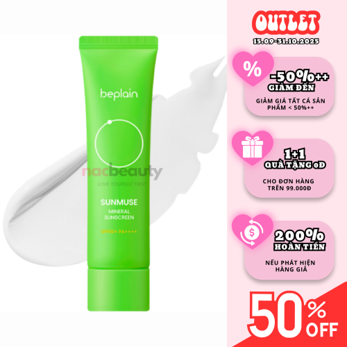 Kem Chống Nắng Beplain Vật Lý Hỗ Trợ Kiềm Dầu Mịn Lì 50ml Sunmuse Mineral Sunscreen SPF50+ PA++++