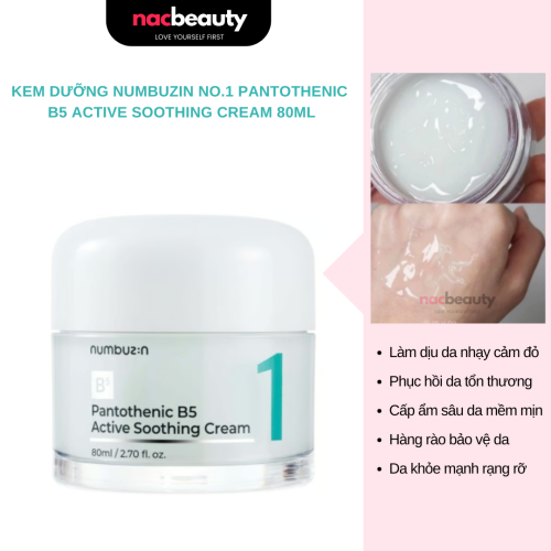 Kem Dưỡng Numbuzin Giảm Dầu Mụn No.1 Pantothenic B5 Active Soothing Cream 80ml
