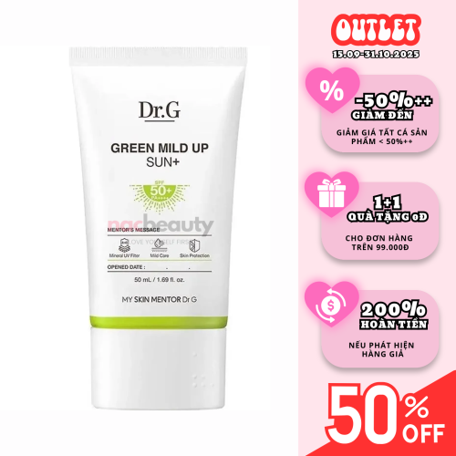 Kem Chống Nắng DrG Hỗ Trợ Giảm Mụn Dành Cho Da Nhạy Cảm Green Mild Up Sun+ SPF 50+/ PA++++ 50ml