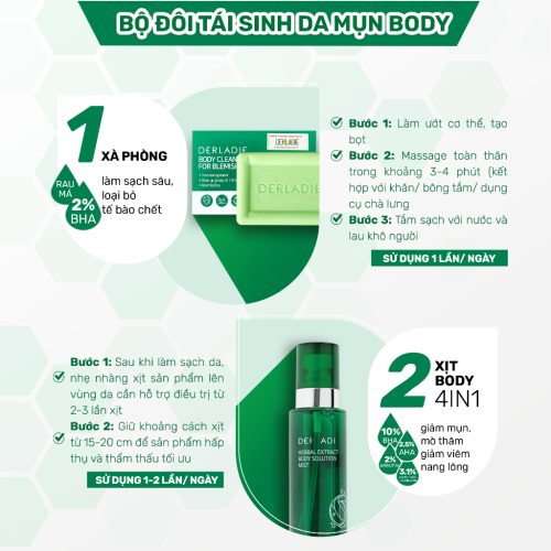 Xịt Mụn Lưng, Mờ Thâm, Giảm Viêm Nang Lông Derladie Herbal Extract Body Solution Mist 150ml - Ảnh 8