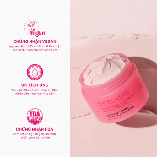 Mặt Nạ Đất Sét Hút Dầu Kiểm Soát Nhờn - Derladie Vegan Pink Clay Mask Deep Pore Tightening 60g/120g - Ảnh 6