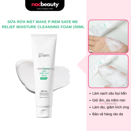 Sữa Rửa Mặt Make P:rem Dưỡng ẩm Dịu Nhẹ Safe Me Relief Moisture Cleansing Foam 150ml
