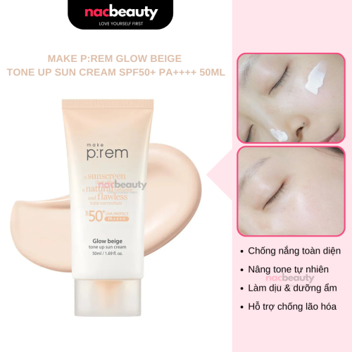 Kem Chống Nắng Nâng Tone Make P:rem Glow Beige Tone Up Sun Cream SPF50+ PA++++ 50ml