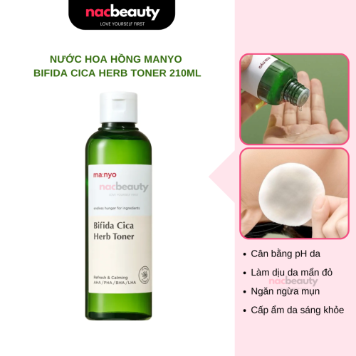 Nước Hoa Hồng Manyo Rau Má Dịu Da Bifida Cica Herb Toner 210ml