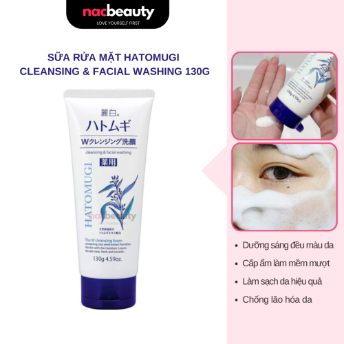 Sữa Rửa Mặt Hatomugi Tẩy Trang & Hỗ Trợ Dưỡng Sáng Da Nhật Bản Cleansing & Facial Washing 130g